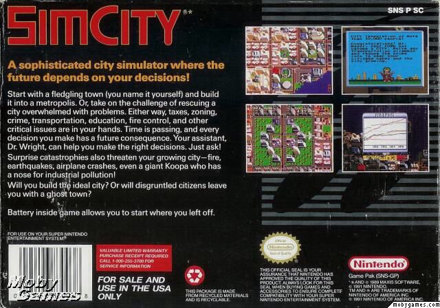 Sim City - Nintendo Super Nintendo Entertainment System (SNES) video game collectible - Main Image 2