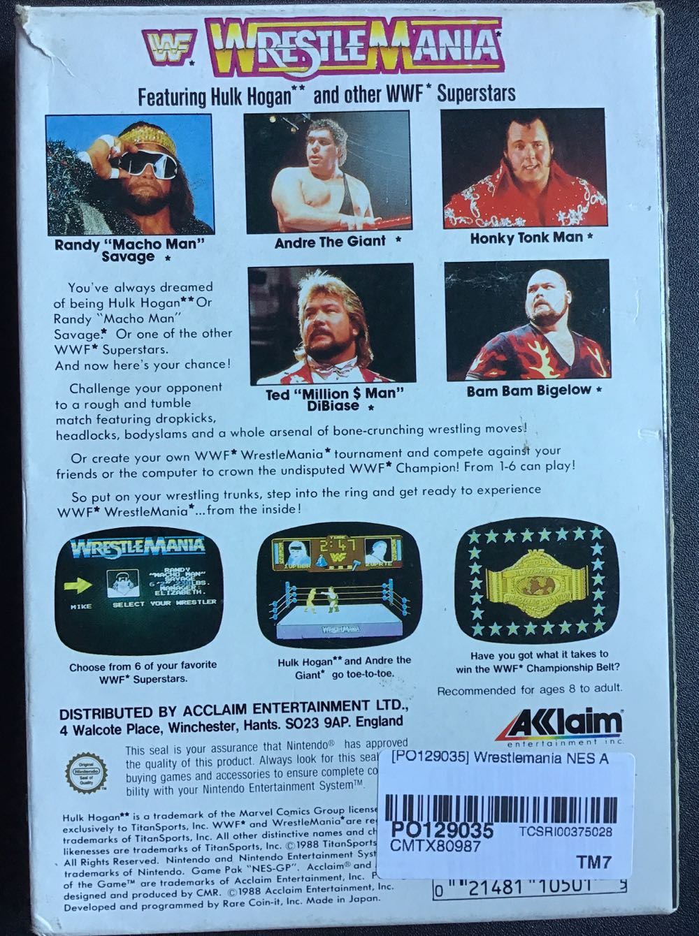 WWF Wrestlemania - Nintendo Entertainment System (NES) (Acclaim Entertainment - 2) video game collectible [Barcode 0021481105015] - Main Image 2