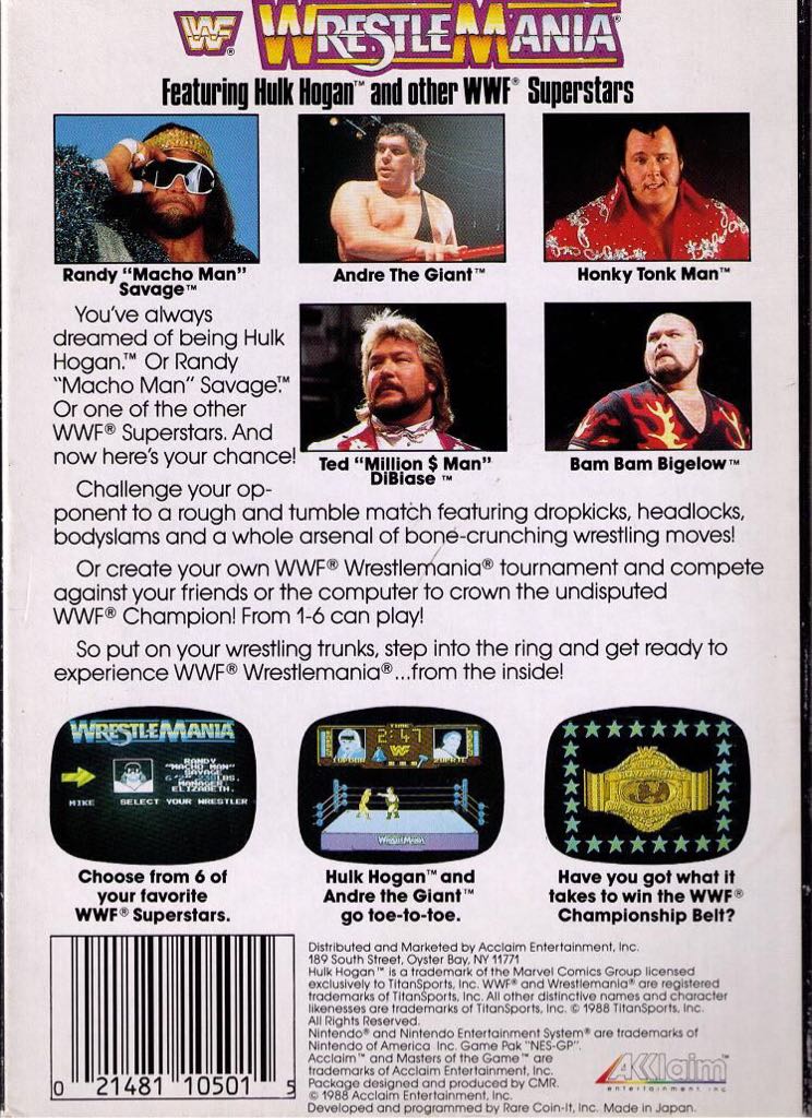 WWF Wrestlemania - Nintendo Entertainment System (NES) (Acclaim Entertainment - 2) video game collectible [Barcode 074299066184] - Main Image 2