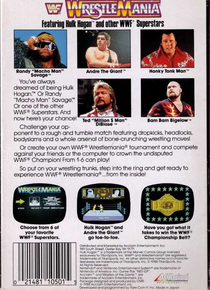 WWF Wrestlemania - Nintendo Entertainment System (NES) (Acclaim Enternainment - 1) video game collectible - Main Image 2