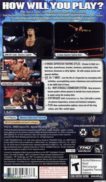 WWE Smackdown Vs Raw 2008 - Sony PlayStation Portable (PSP) (WWE - 1-4) video game collectible - Main Image 2