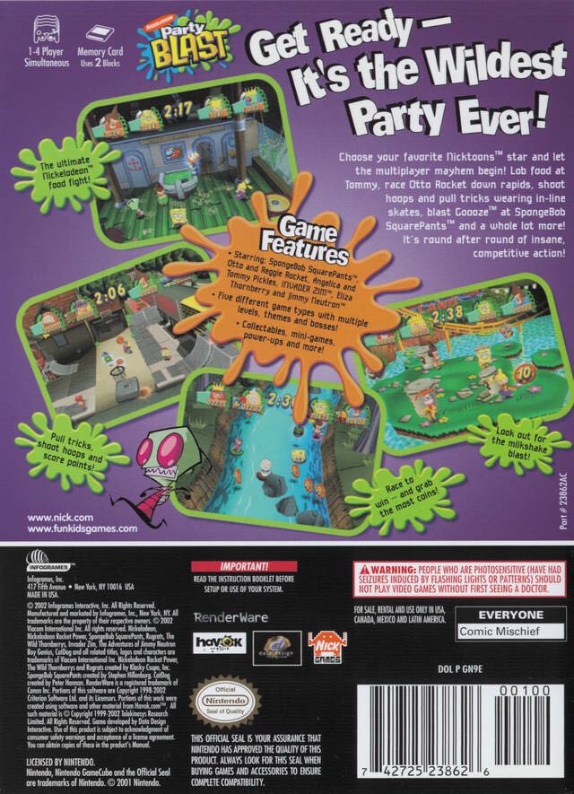 Nickelodeon Party Blast* (No Manual) - Nintendo GameCube (Infogrames - 4) video game collectible [Barcode 742725238626] - Main Image 2