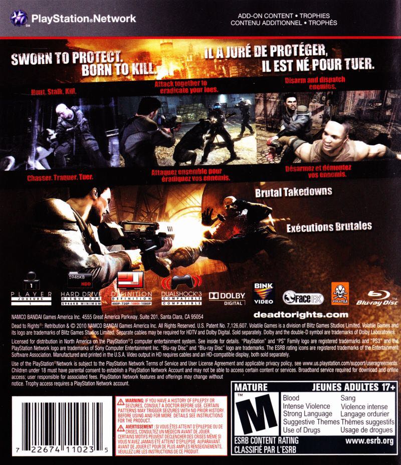 Dead To Rights: Retribution - Sony PlayStation 3 (PS3) (Namco Bandai - 1) video game collectible [Barcode 4710841415494] - Main Image 2