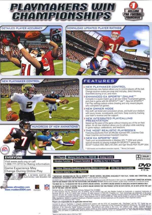 Madden Nfl 2004 - Sony PlayStation 2 (PS2) video game collectible - Main Image 2