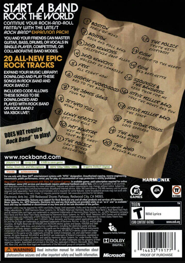 Rock Band Track Pack: Classic Rock - Sony PlayStation 3 (PS3) (Electronic Arts/EA - 1-4) video game collectible [Barcode 014633191769] - Main Image 2