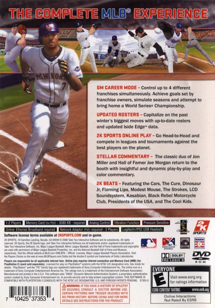 Major League Baseball 2K8 - Sony PlayStation 2 (PS2) (2K Sports - 1-2) video game collectible [Barcode 710425373596] - Main Image 2