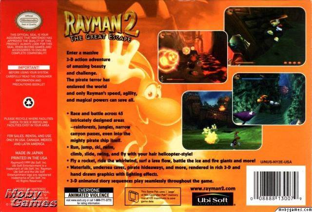 Rayman 2: The Great Escape (Cart Only) - Nintendo 64 (N64) (Ubisoft - 1 Players) video game collectible [Barcode 008888130079] - Main Image 2