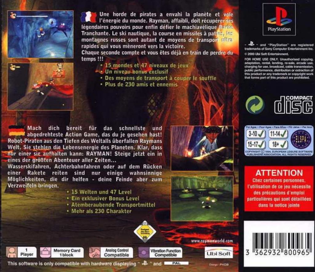 Rayman 2: The Great Escape - Sony PlayStation (Ubisoft - 1) video game collectible [Barcode 3307212805902] - Main Image 2