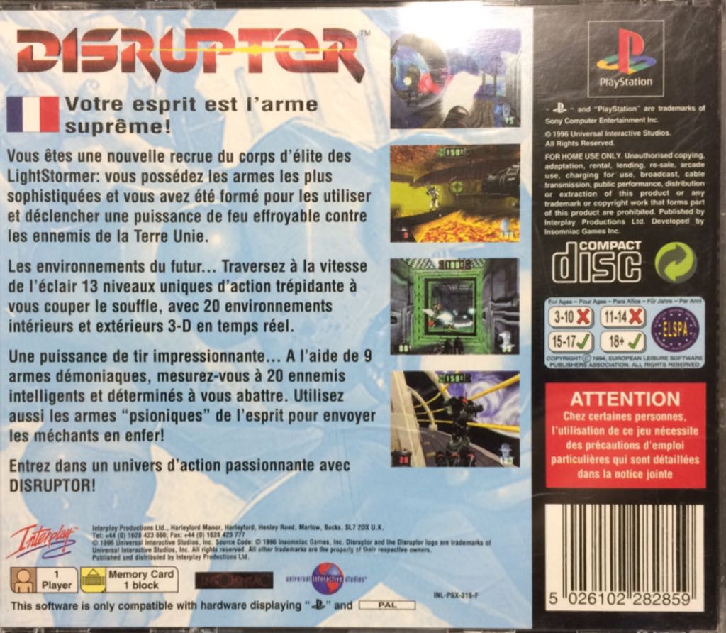 Disruptor - Sony PlayStation (Universal Interactive - 1) video game collectible [Barcode 5026102282859] - Main Image 2