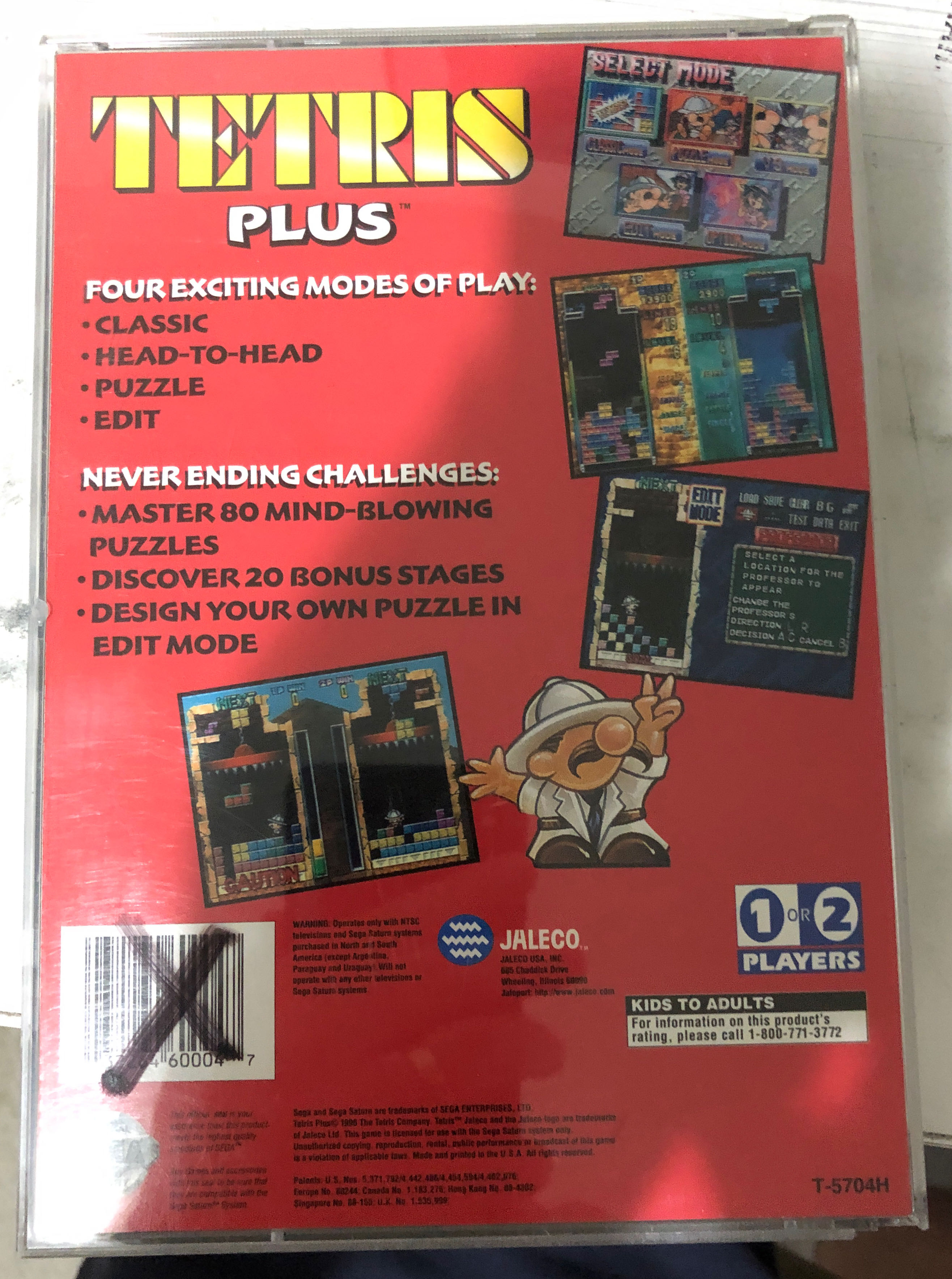 Tetris Plus :printed Rear Artwork - Sega Saturn (Jaleco - 2) video game collectible [Barcode 032264600047] - Main Image 2