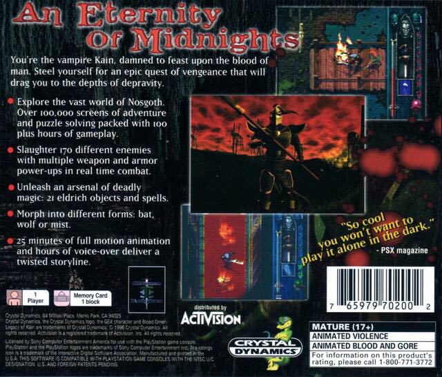 Blood Omen: Legacy of Kain - Sony PlayStation (Crystal Dynamics - 1) video game collectible [Barcode 768964047829] - Main Image 2
