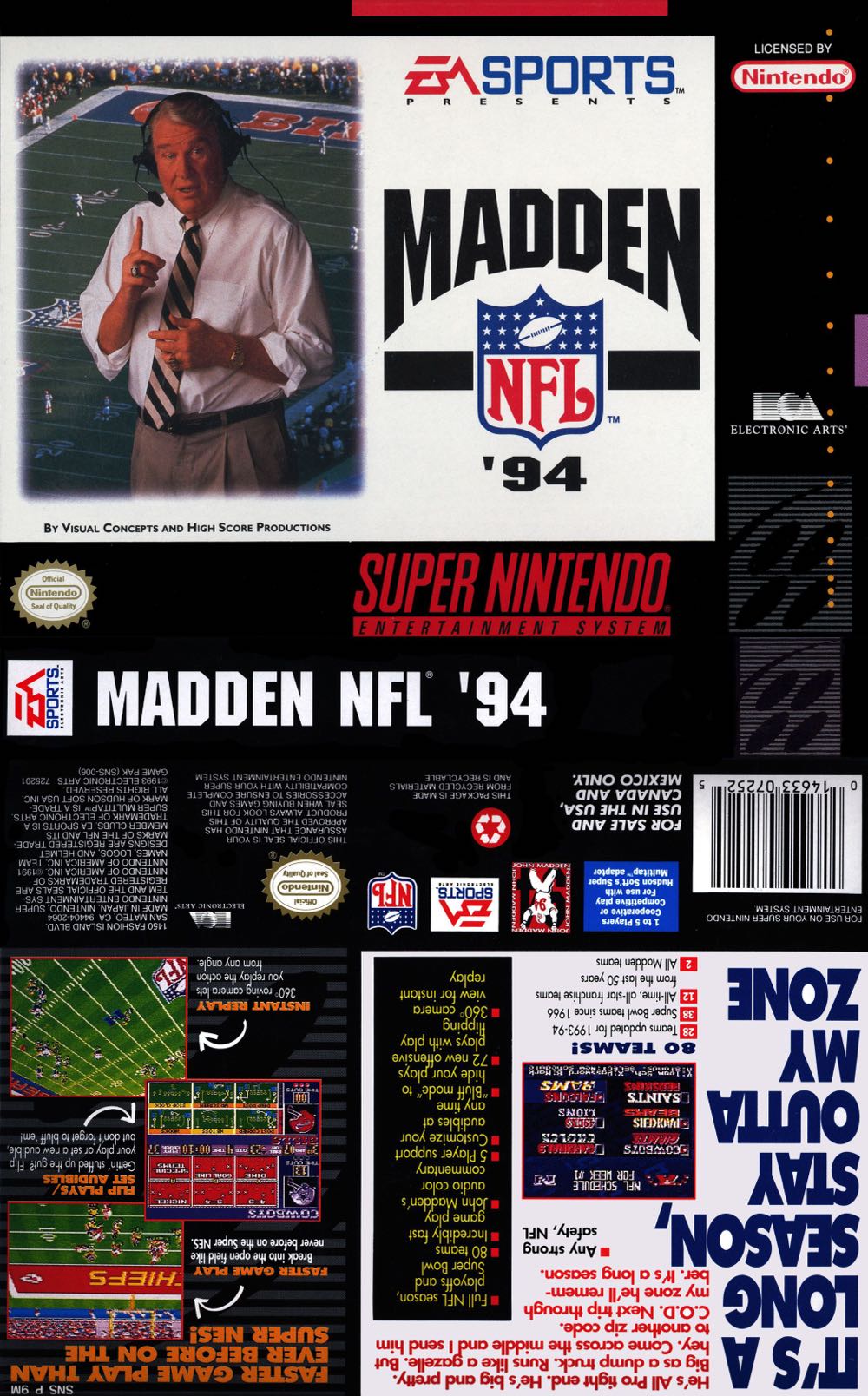 Madden NFL ‘94 - Nintendo Super Nintendo Entertainment System (SNES) (Ea Sports - 1-4) video game collectible - Main Image 2