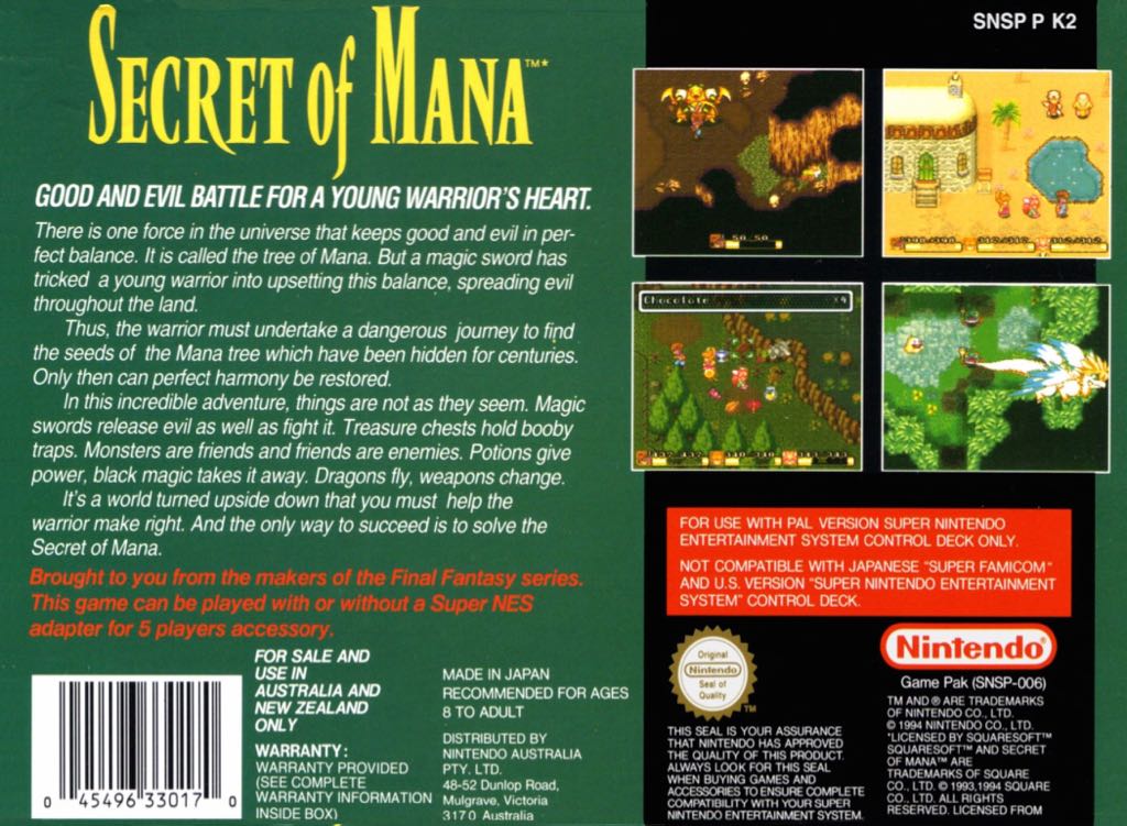 Secret of Mana - Nintendo Super Nintendo Entertainment System (SNES) video game collectible - Main Image 2