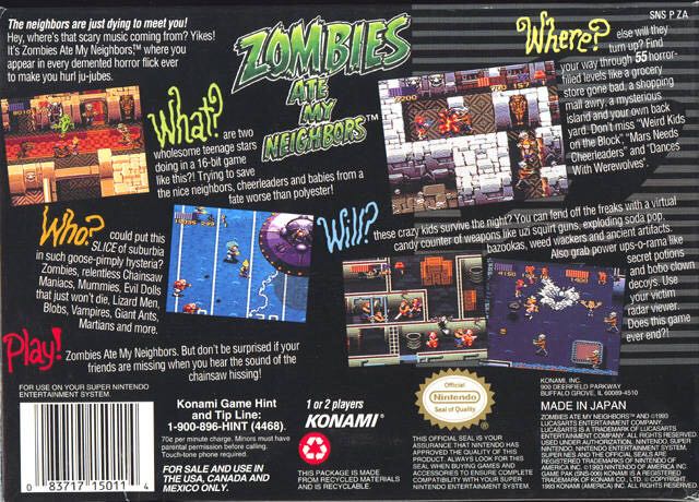 Zombies Ate My Neighbors - Nintendo Super Nintendo Entertainment System (SNES) video game collectible - Main Image 2