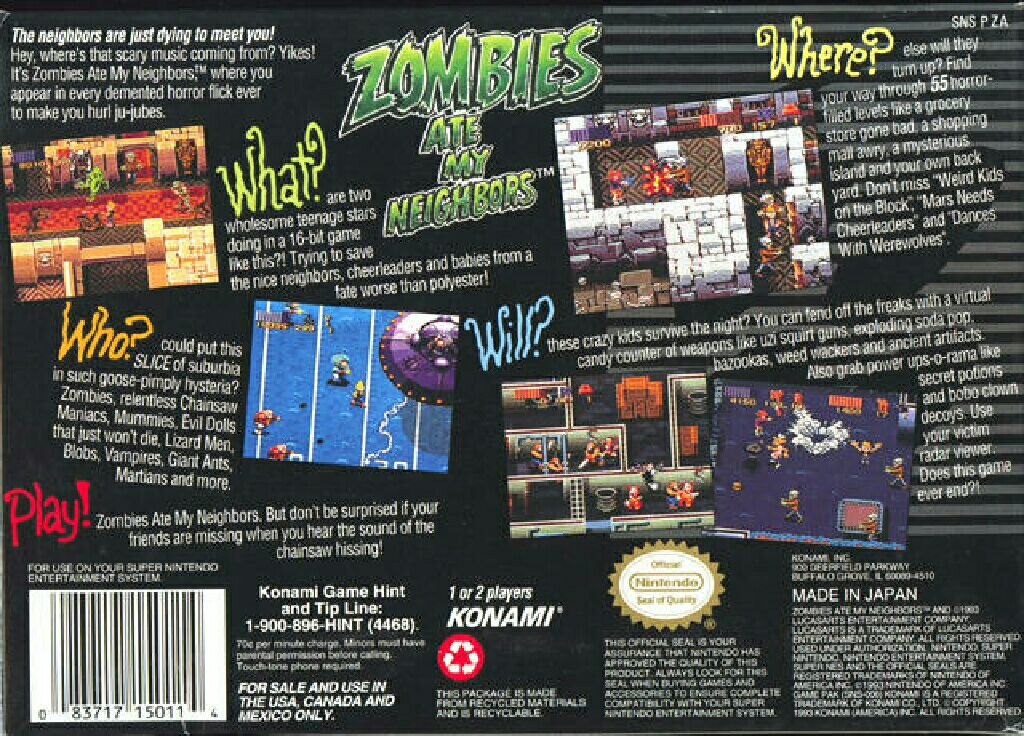 Zombies Ate My Neighbors - Nintendo Super Nintendo Entertainment System (SNES) video game collectible - Main Image 2