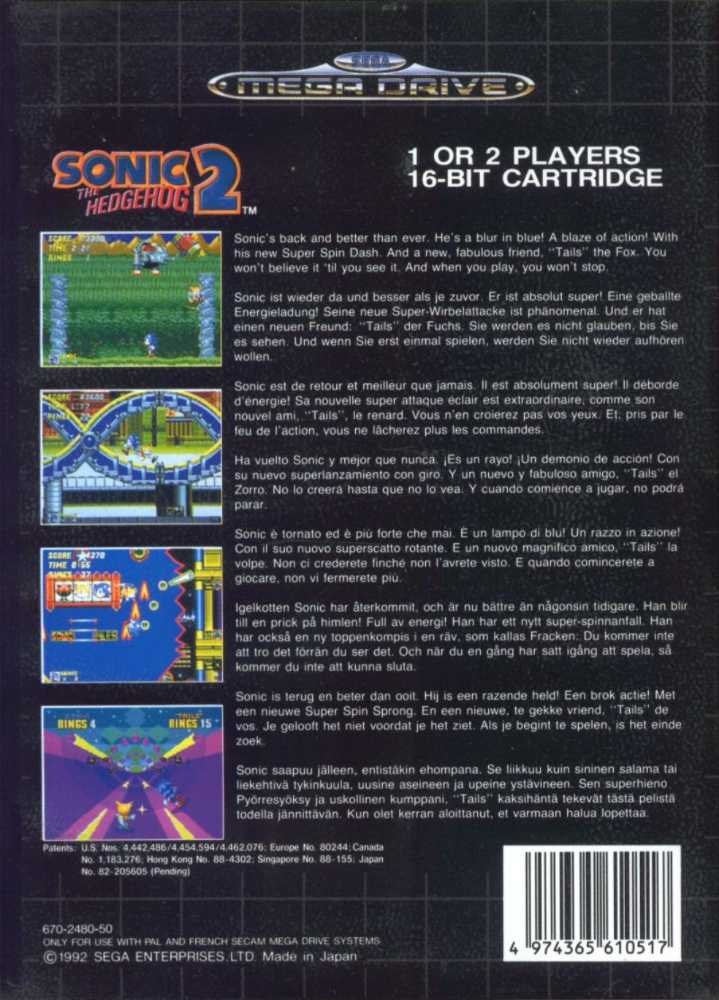 Sonic The Hedgehog 2 - Sega Genesis (Mega Drive) (Sega - 1) video game collectible [Barcode 670247901] - Main Image 2