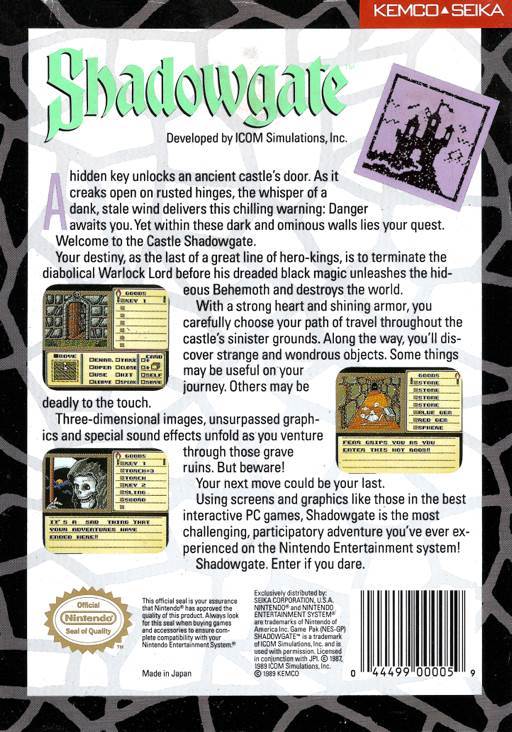 Shadowgate - Nintendo Entertainment System (NES) (Kemco - 1) video game collectible [Barcode 044499000059] - Main Image 2
