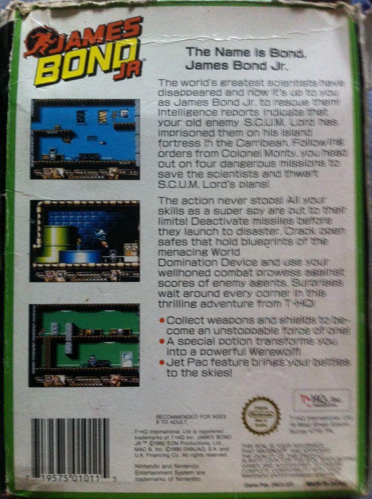 James Bond Jr - Nintendo Entertainment System (NES) (THQ - 1) video game collectible [Barcode 719575010115] - Main Image 2
