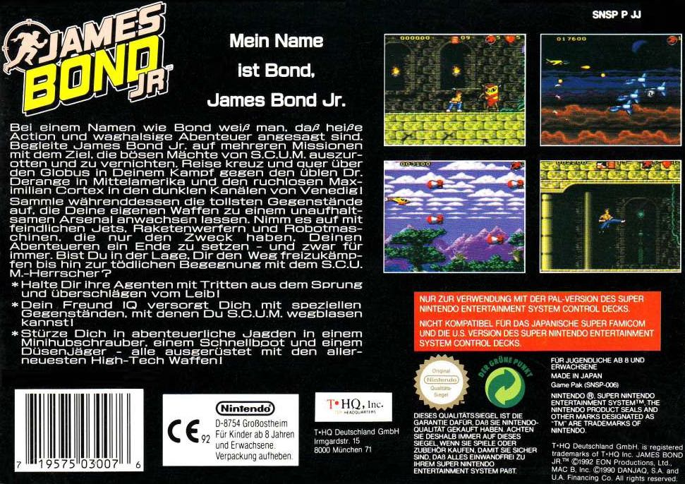 James Bond Jr - Nintendo Super Nintendo Entertainment System (SNES) (THQ - 1) video game collectible [Barcode 719575030076] - Main Image 2