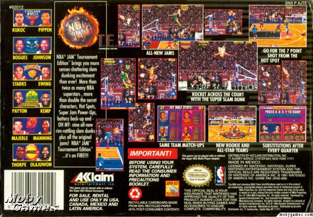 NBA Jam: Tournament Edition - Nintendo Super Nintendo Entertainment System (SNES) (Acclaim Entertainment Inc. - 1-2) video game collectible [Barcode 021421620189] - Main Image 2