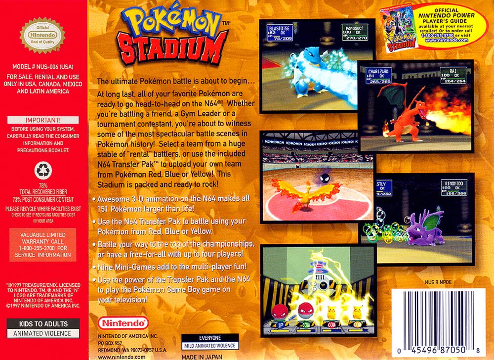 Pokèmon Stadium - Nintendo 64 (N64) (Nintendo - 1-4) video game collectible - Main Image 2