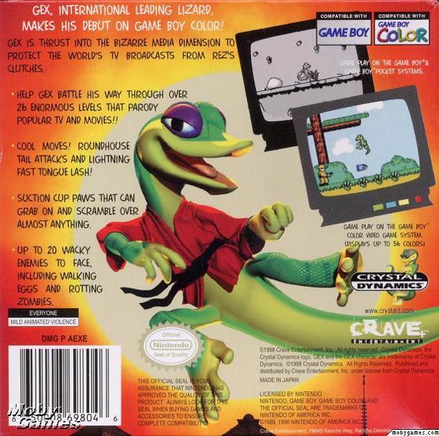 Gex: Enter The Gecko - Nintendo Game Boy Color (Crave - 1) video game collectible [Barcode 650008698046] - Main Image 2