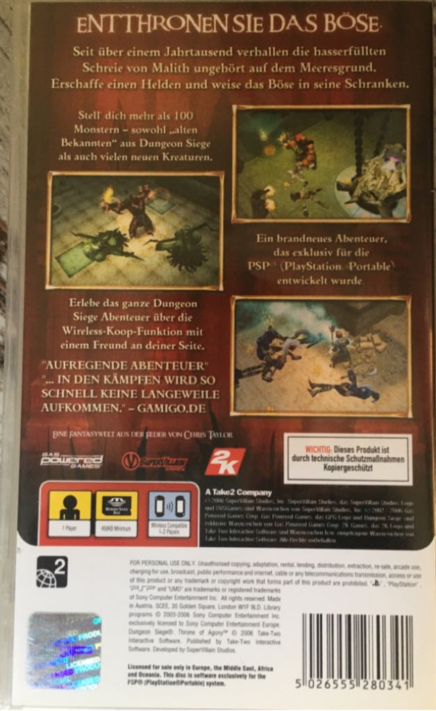 Dungeon Siege: Throne of Agony - Sony PlayStation Portable (PSP) video game collectible [Barcode 5026555280341] - Main Image 2