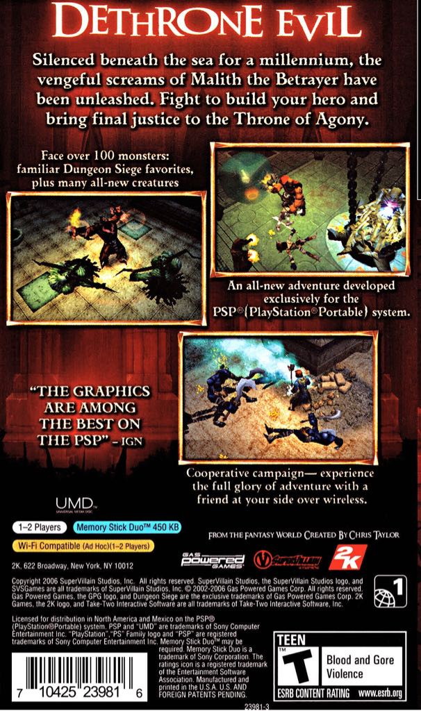 Dungeon Siege: Throne of Agony - Sony PlayStation Portable (PSP) (2K Games - 2) video game collectible [Barcode 710425338892] - Main Image 2