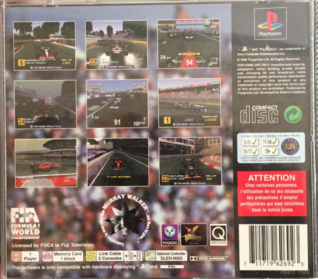 Formula One - Sony PlayStation (Psygnosis - 1) video game collectible [Barcode 711719626923] - Main Image 2