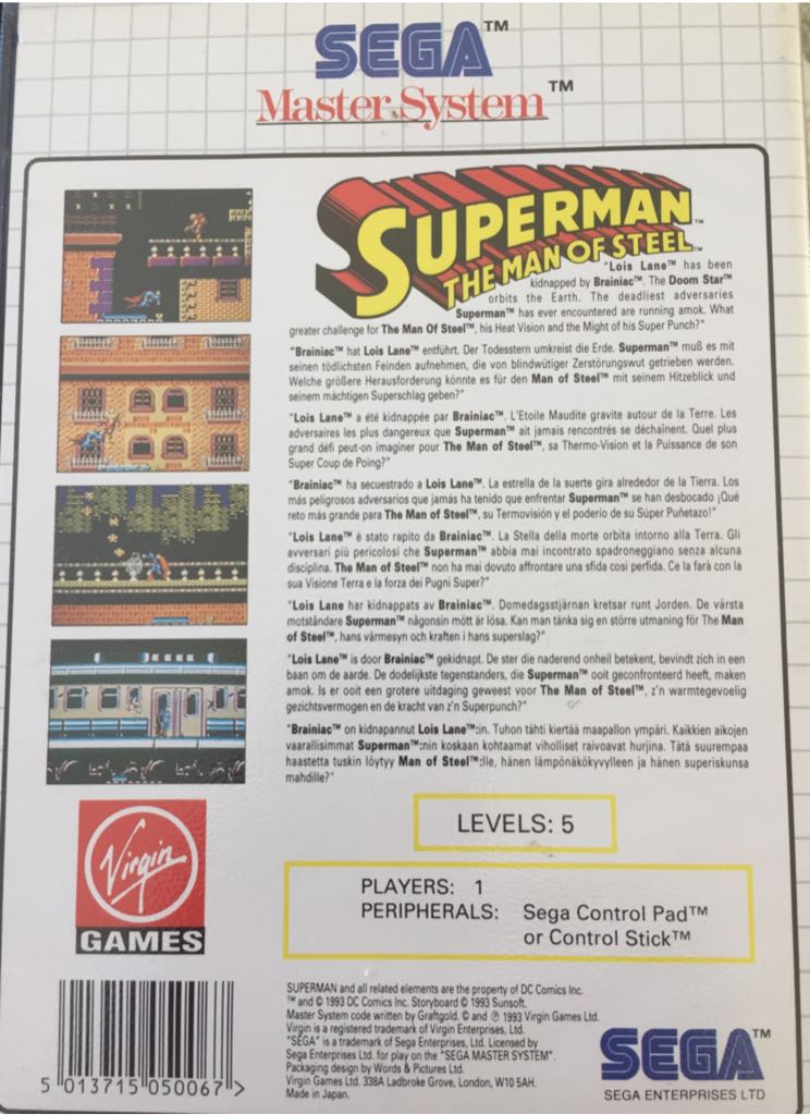Superman The Man Of Steel - Sega Master System (Virgin Games - 1) video game collectible [Barcode 5013715050067] - Main Image 2
