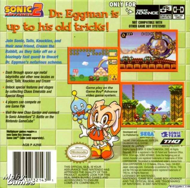 Sonic Advance 2 - Nintendo Game Boy Advance (GBA) (THQ - 4) video game collectible [Barcode 785138321431] - Main Image 2
