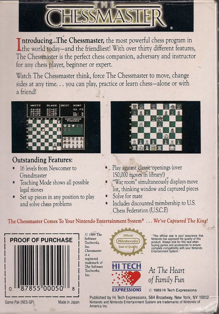 The Chessmaster - Nintendo Entertainment System (NES) (Hi Tech Expressions) video game collectible - Main Image 2