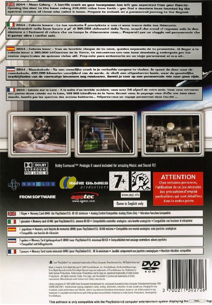 Echo Night: Beyond - Sony PlayStation 2 (PS2) (Agetec - 1) video game collectible [Barcode 3700211502726] - Main Image 2