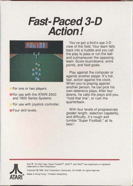 Super Football - Atari 2600 (Atari - 1 or 2) video game collectible [Barcode 077000502094] - Main Image 2