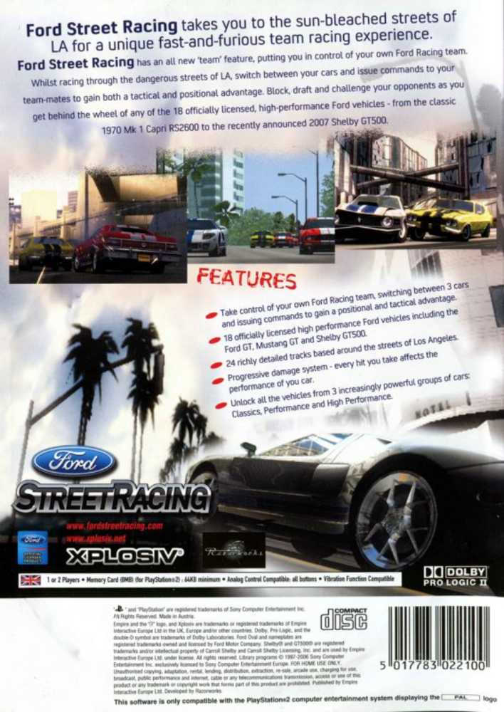 Ford Bold Moves: Street Racing - Microsoft Xbox (Eidos - 1-2) video game collectible [Barcode 788687200509] - Main Image 2