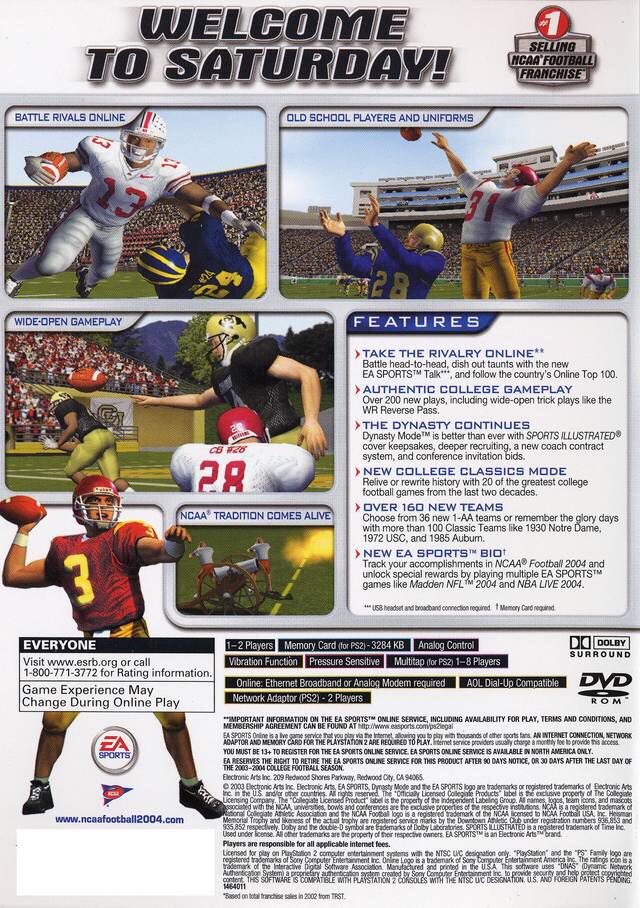 NCAA Football 2004 - Sony PlayStation 2 (PS2) video game collectible - Main Image 2