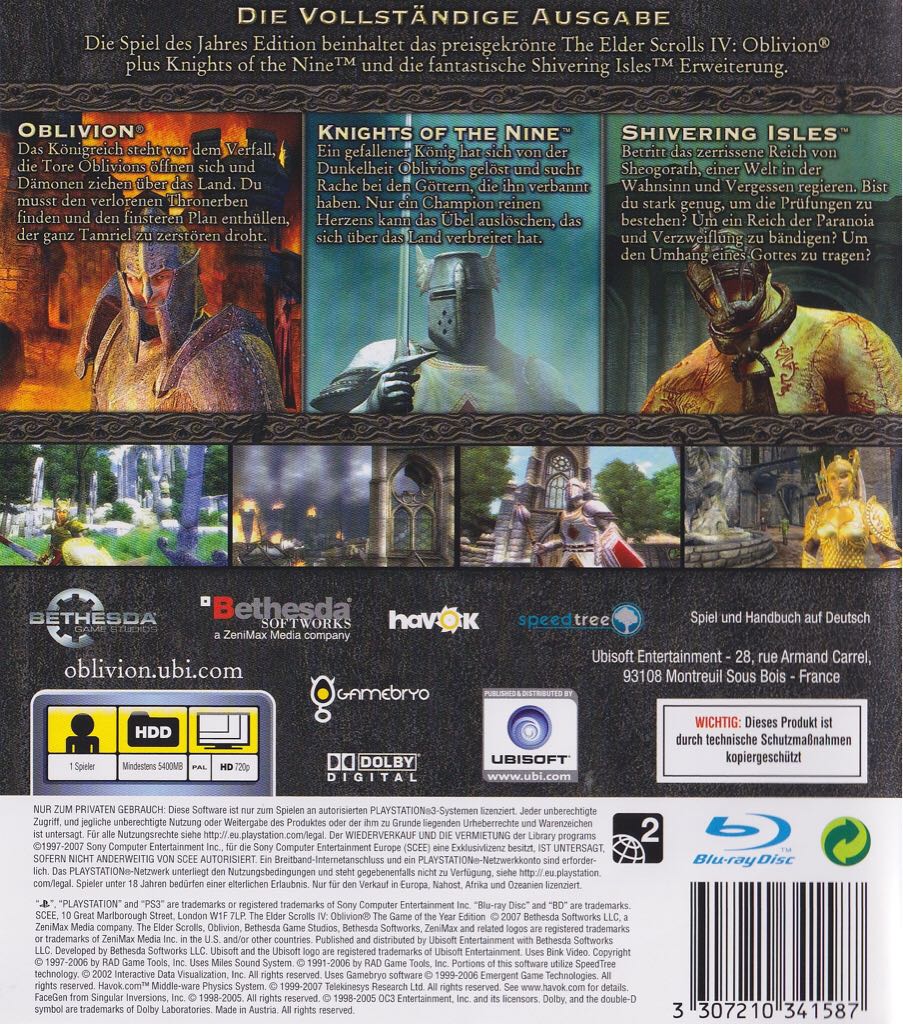 The Elder Scrolls IV: Oblivion (Spiel des Jahres) - Sony PlayStation 3 (PS3) (Ubisoft - 1) video game collectible [Barcode 3307210341587] - Main Image 2