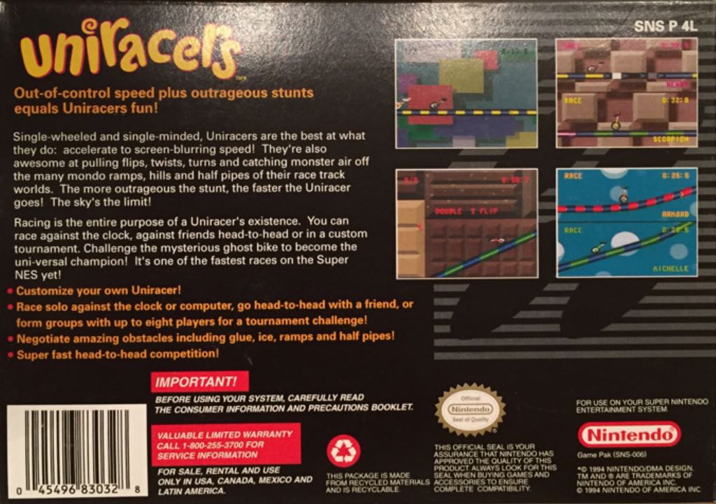 Unirally - Nintendo Super Nintendo Entertainment System (SNES) (Nintendo - Up to 2 Players) video game collectible [Barcode 045496830328] - Main Image 2