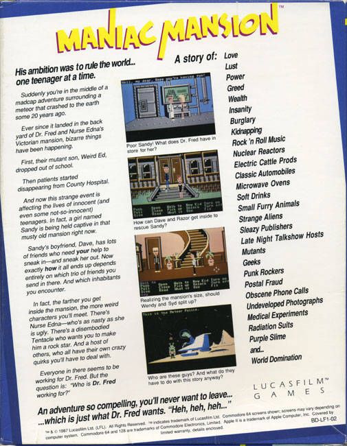 Maniac Mansion - Commodore 64 (Lucasfilm Games) video game collectible - Main Image 2