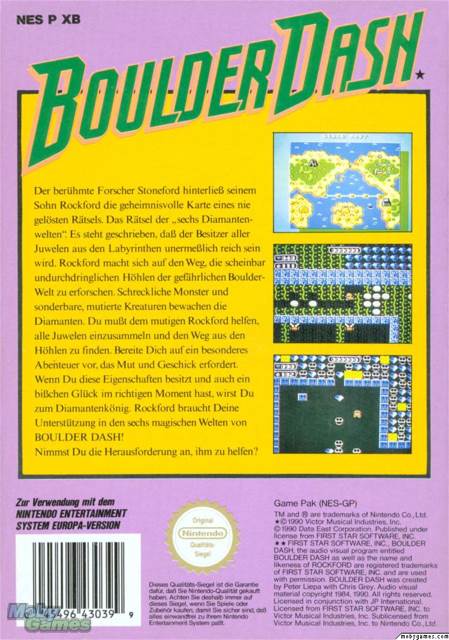 Boulder Dash - Nintendo Entertainment System (NES) (JVC Digital Studios - 1) video game collectible [Barcode 045496430399] - Main Image 2