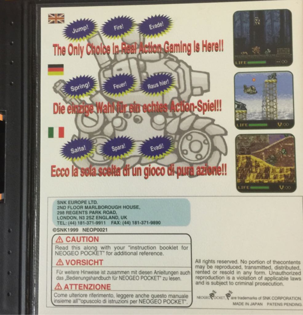 Metal Slug 1st Mission - SNK Neo Geo Pocket Color (SNK - 1) video game collectible [Barcode 0018484002113] - Main Image 2