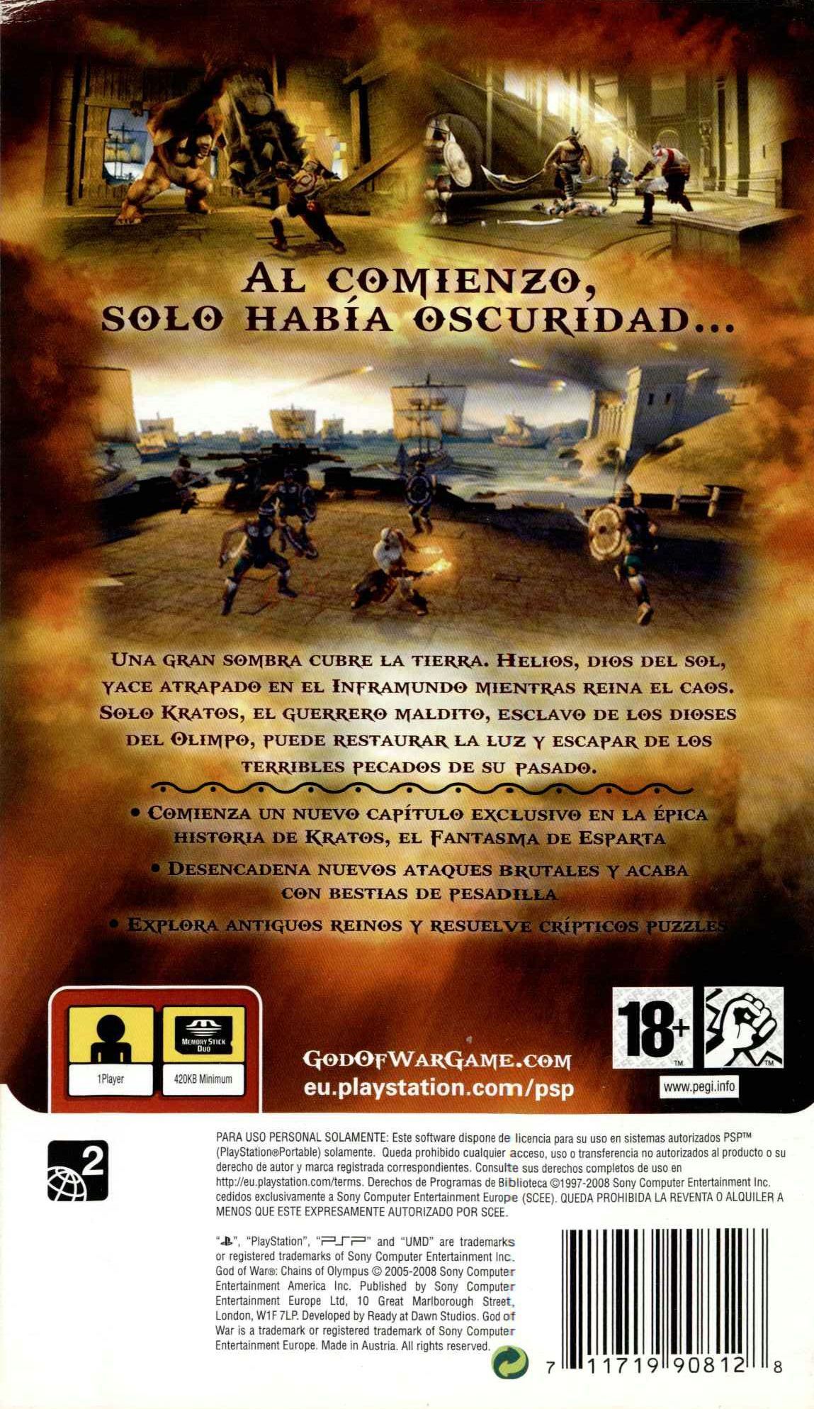 God of War: Chains of Olympus - Sony PlayStation Portable (PSP) (Sony Computer Entertainment - 1) video game collectible [Barcode 711719908128] - Main Image 2