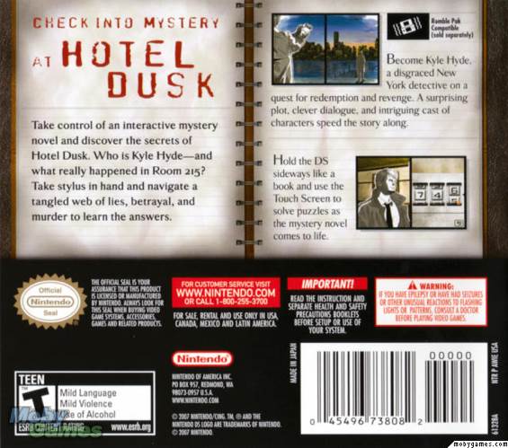Hotel Dusk: Room 215 - Nintendo DS (Nintendo - 1) video game collectible [Barcode 045496464257] - Main Image 2
