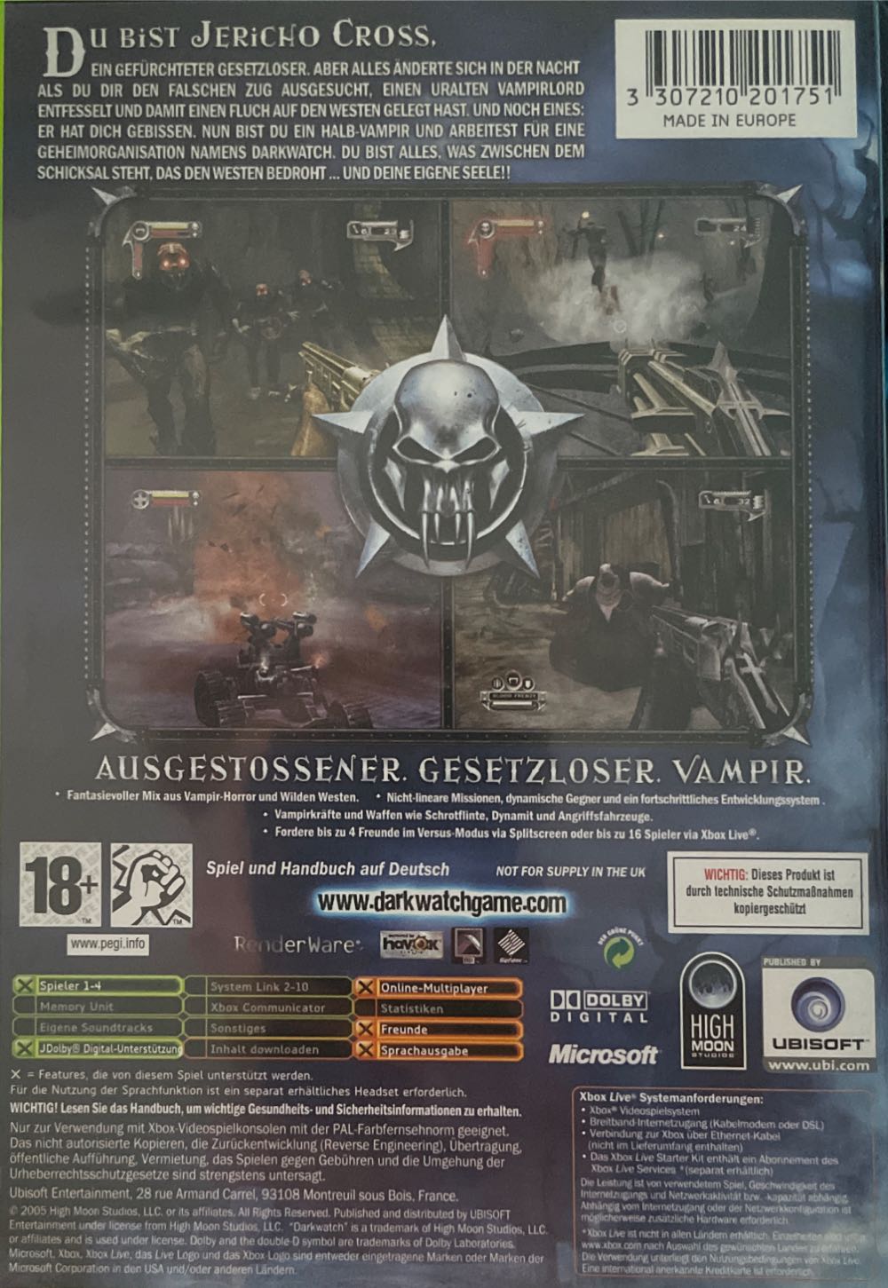 (*2005) Darkwatch - Microsoft Xbox (Ubisoft) video game collectible [Barcode 3307210201751] - Main Image 2