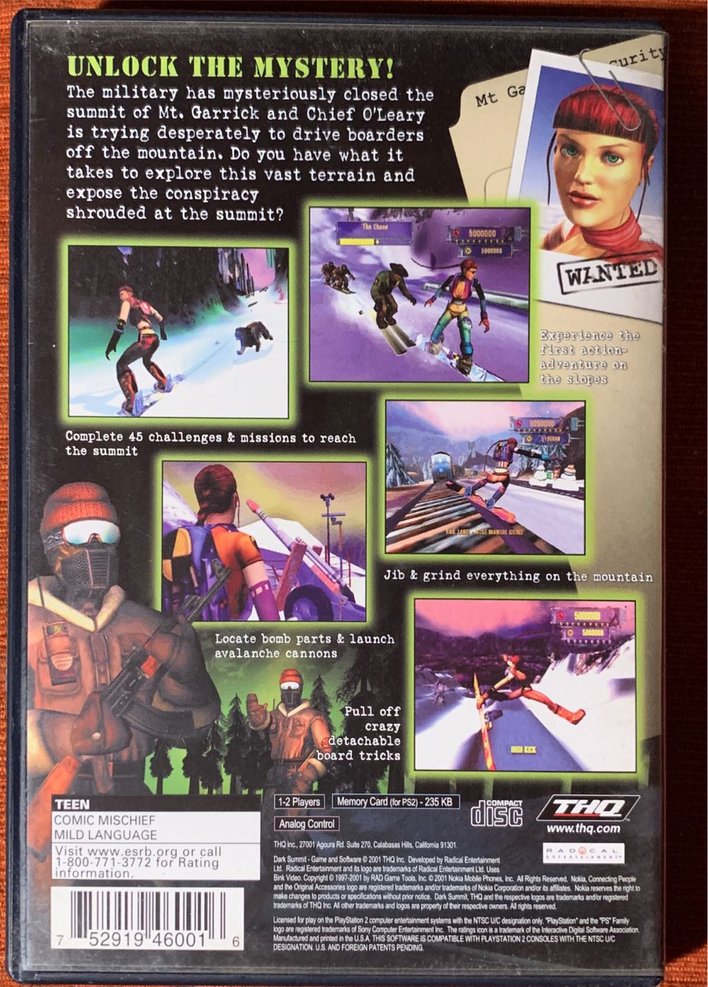 Dark Summit - Sony PlayStation 2 (PS2) (THQ - 1-2) video game collectible [Barcode 752919460016] - Main Image 2