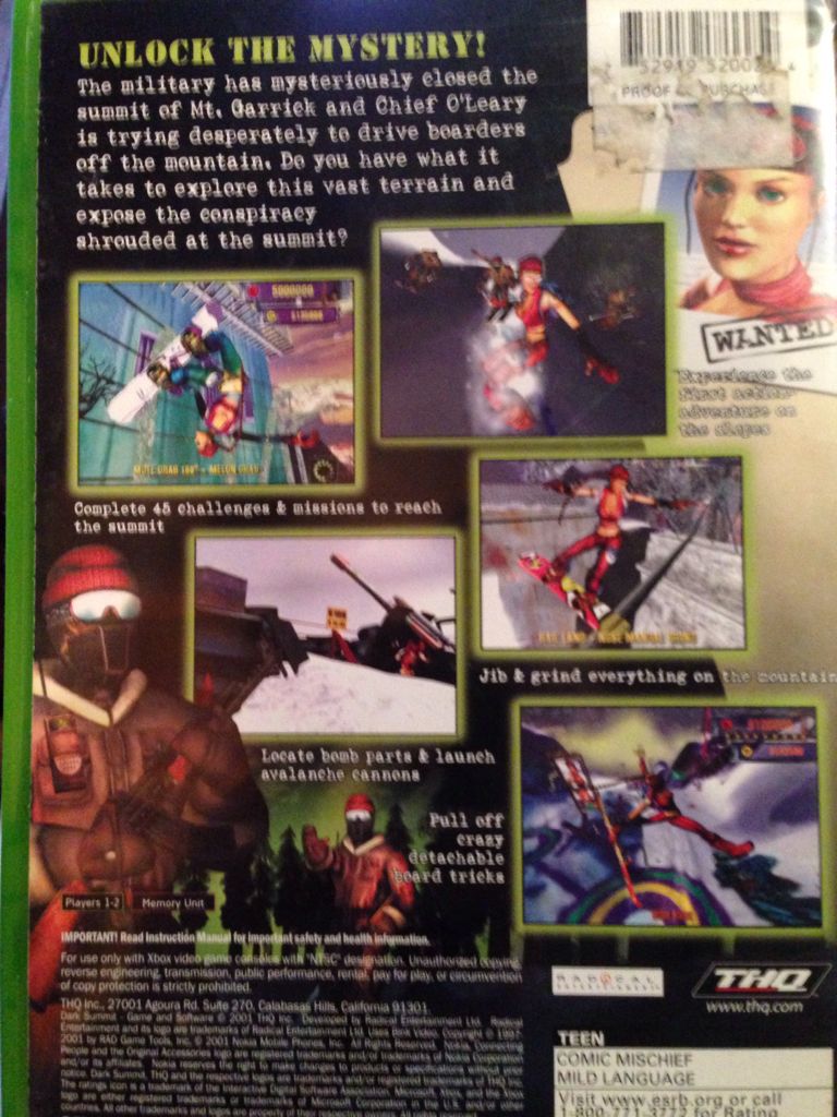 Dark Summit - Microsoft Xbox (THQ - 1-2) video game collectible [Barcode 81541171] - Main Image 2