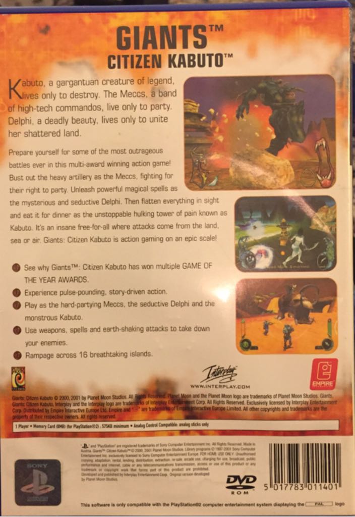 Giants: Citizen Kabuto - Sony PlayStation 2 (PS2) video game collectible [Barcode 5017783011401] - Main Image 2