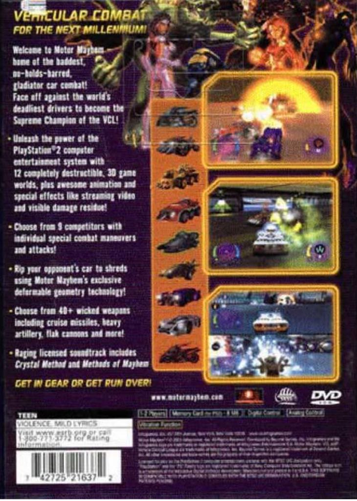 Motor Mayhem - Sony PlayStation 2 (PS2) (Infogrames - 1-2) video game collectible [Barcode 742725216372] - Main Image 2