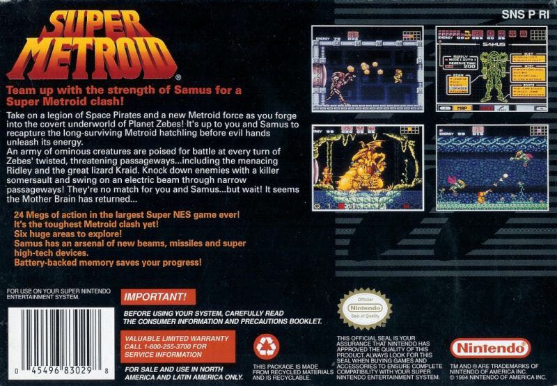 Super Metroid - Nintendo Super Nintendo Entertainment System (SNES) (Nintendo Of Japan - 1) video game collectible [Barcode 000012919079] - Main Image 2