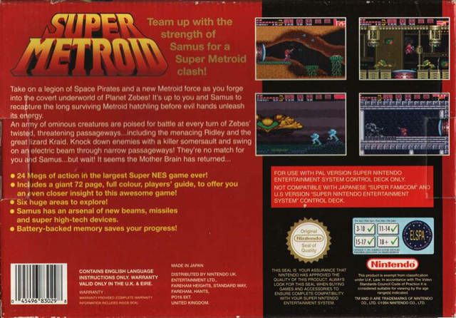 Super Metroid - Nintendo Super Nintendo Entertainment System (SNES) (Nintendo - 1) video game collectible [Barcode 045496330767] - Main Image 2